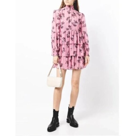 Cinq À Sept Dresses & Skirts - Cinq À Sept Women Sz 6 Tiered Ruffle Pink Floral Dress Billowy Long Sleeves $395